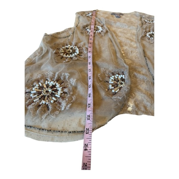 Chico’s Beaded Embroidered Sheer Mesh Beige Bohemian Festival Vest Size 2 (M/L) - Picture 8 of 12